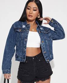 Fire Embroidery Ripped Denim Jacket