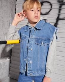 Boys Flap Detail Raw Trim Denim Vest Jacket Without Hoodie