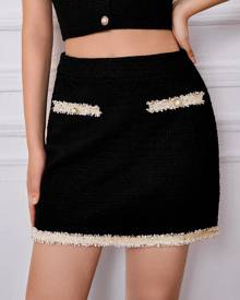 Contrast Trim Tweed Skirt