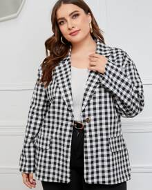 Plus Gingham Single Button Blazer