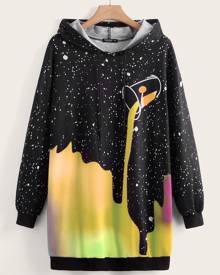 Plus Ombre And All Over Print Hoodie