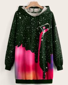 Plus Ombre And All Over Print Hoodie