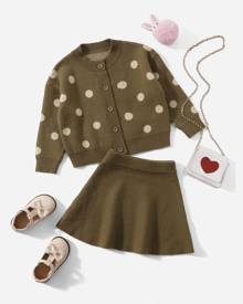 Toddler Girls Polka Dot Cardigan With Flared Knit Skirt