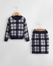 Girls Plaid Sweater & Knit Skirt