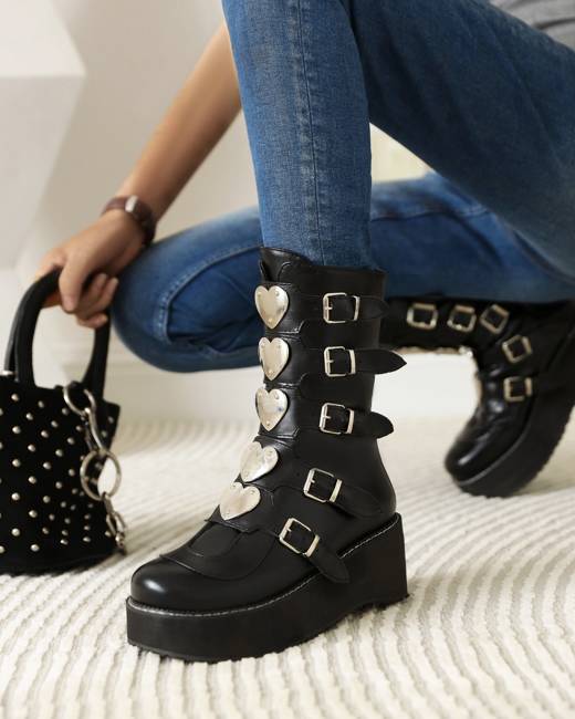 buckle wedge bootie