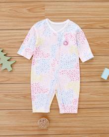 Baby Girl All Over Pattern Buttoned Jumpsuit