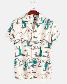 Men Landscape Print Button Up Shirt