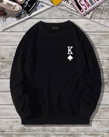 Men Playing Card Print Pullover