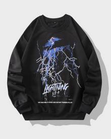 Men Slogan & Lightning Print Pullover