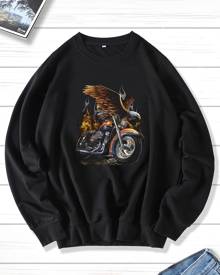 Men Motorcycle & Eagle Print Pullover