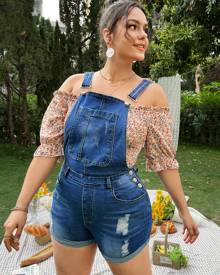 Plus Ripped Detail Denim Overalls