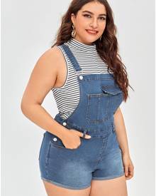 Plus Button Detail Denim Overalls