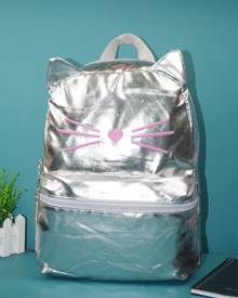 Girls Kitty Graphic Metallic Pattern Classic Backpack