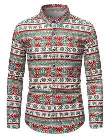 Men Christmas Geo Print Shirt