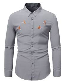 Men Crane Embroidery Shirt