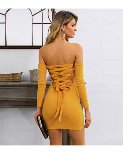 yellow mini bodycon dress