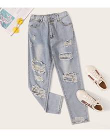 SHEIN Ripped Distressed Mom Jeans