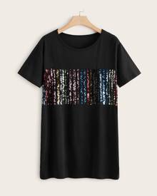 SHEIN Plus Contrast Colourful Sequin Tee