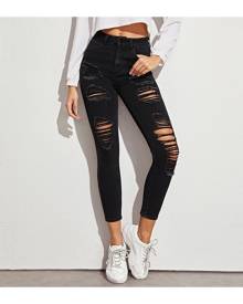 SHEIN Ripped Detail Cropped Skinny Jeans