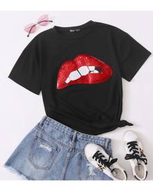 SHEIN Contrast Sequin Mouth Tee