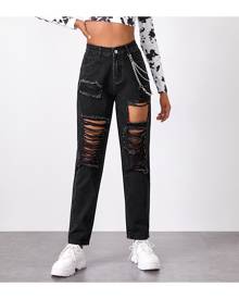 SHEIN Distressed Mom Jeans Without Chain