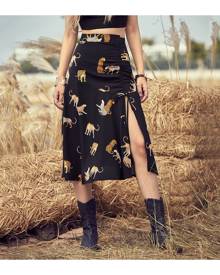 SHEIN High Waisted Animal Print Split Hem Skirt