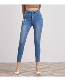 SHEIN High Waist Ripped Skinny Cropped Jeans