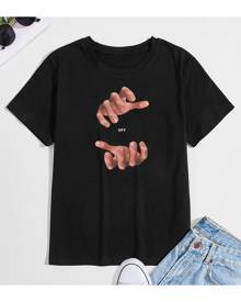 SHEIN Men Letter & Hands Print Tee