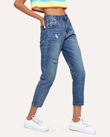SHEIN Ripped Cropped Carrot Jeans