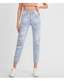 SHEIN Zipper Fly Ripped Detail Crop Jeans