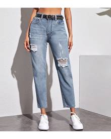SHEIN Ripped Washed Crop Jeans Without Belted