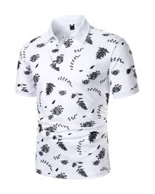 SHEIN Men Floral & Leaf Print Polo Shirt