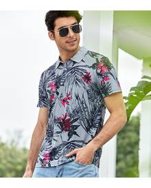 SHEIN Men Tropical Print Polo Shirt