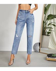 SHEIN High-rise Ripped Crop Jeans