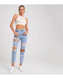 SHEIN High Waist Ripped Raw Hem Cropped Jeans