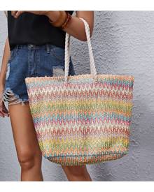 SHEIN Colour Block Straw Tote Bag