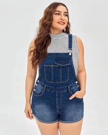 SHEIN Plus Button Detail Denim Dungarees