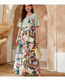 SHEIN Pocket Front Graphic Smock Dress