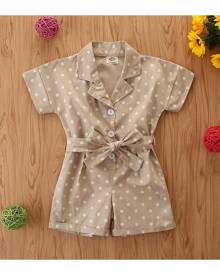 SHEIN Toddler Girls Polka Dot Belted Shirt Romper