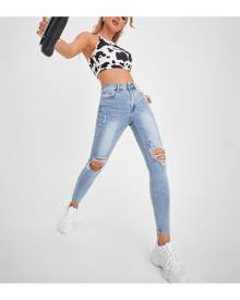 SHEIN Ripped Washed Crop Skinny Jeans