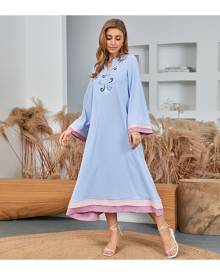 SHEIN Floral Embroidery Notch Neck Dress