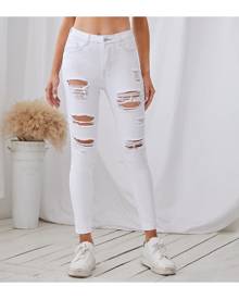 SHEIN High Waist Ripped Crop Jeans