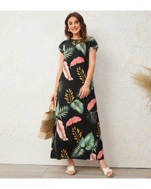 SHEIN Batwing Sleeve Tropical Print Dress