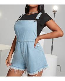 SHEIN Plus Raw Hem Denim Dungarees