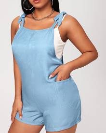 SHEIN Plus Knot Shoulder Denim Dungaree