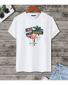 SHEIN Men Letter & Tropical Print Tee