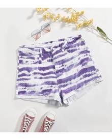 SHEIN Plus Tie Dye Roll Hem Denim Shorts