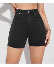 SHEIN Ripped Detail Raw Hem Denim Shorts