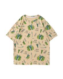 SHEIN Men Letter & Cactus Print Tee