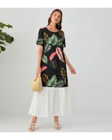 SHEIN Pleated Hem Tropical Print Dress